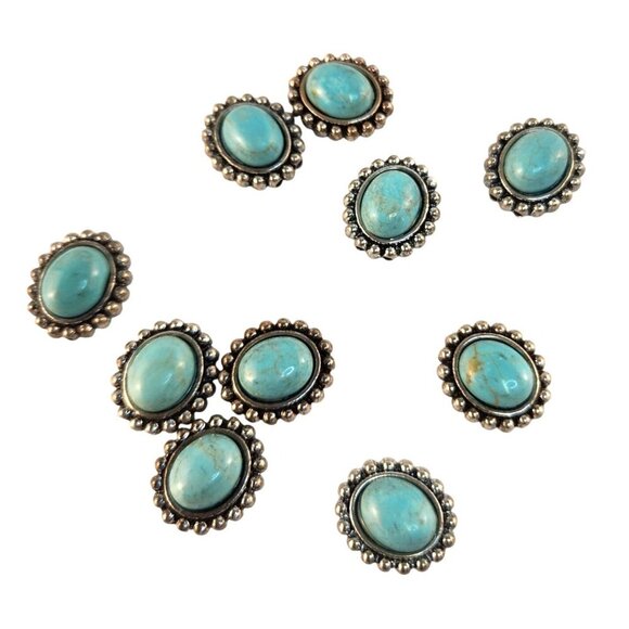 Oval Turquoise Cabochon Metal Studs Sewing & Craft Embellishments Set Of 9 Piece - Picture 1 of 4